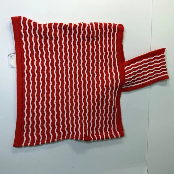 Commense Red White Wavy Stripe One Shoulder Twist Knot Knit Top NWT - Picture 7 of 8